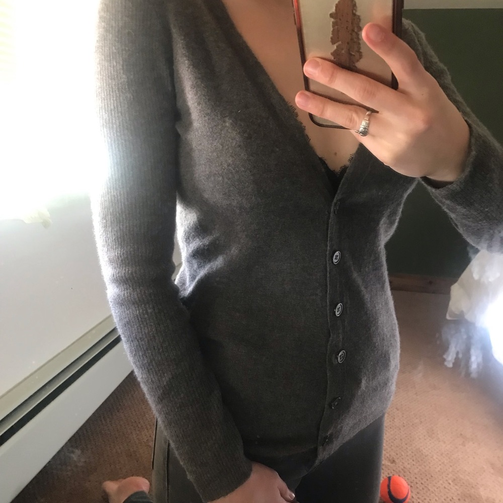 Women’s small brown Bloomingdales cashmere cardigan.